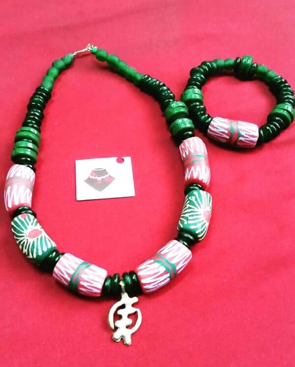 Beautiful Beads Necklace and Bracelet with Adinkra Symbol Clipkulture
