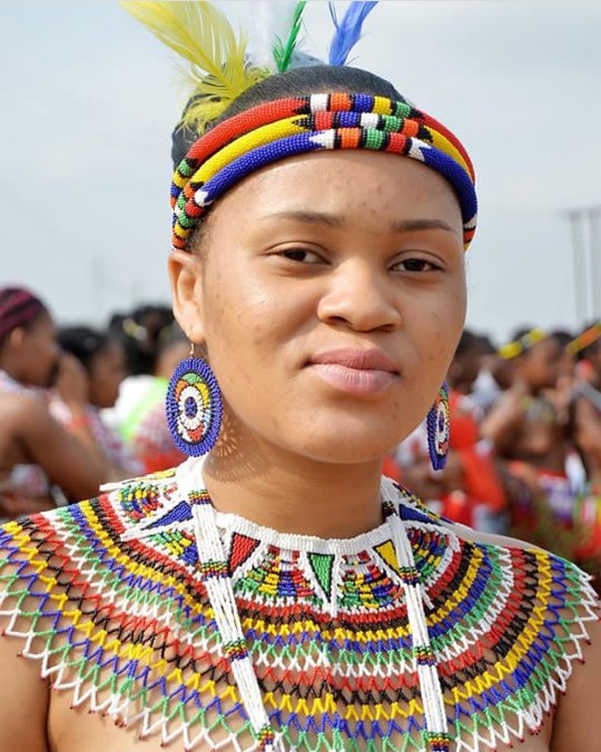 Beautiful Maidens In Zulu Beads Over Black Clothing.