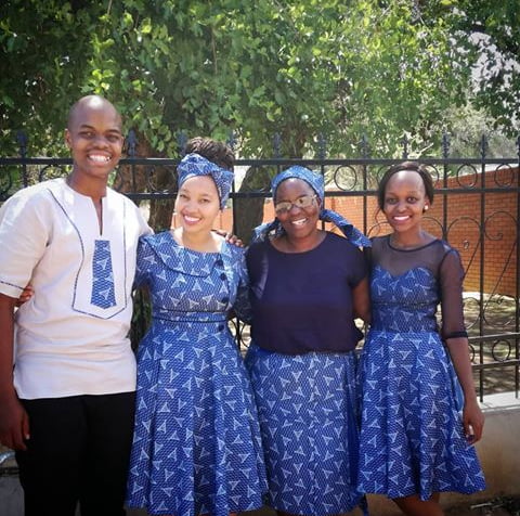 Clipkulture | Sotho Couple With Family In Shweshwe Print Inspired Attire