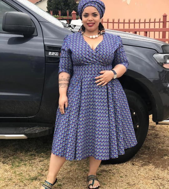 Clipkulture Beautiful Sotho Lady In Modern Seshoeshoe Print Dress