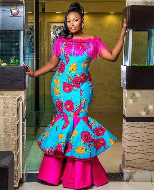 Clipkulture Layered Ankara Mermaid Dress With Pink Design