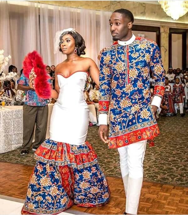 Clipkulture Bride and Groom In African Print Traditional Wedding