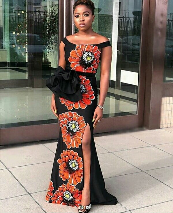 Clipkulture | Off Shoulder Fitted Ankara Dress With Puffy Sleeves