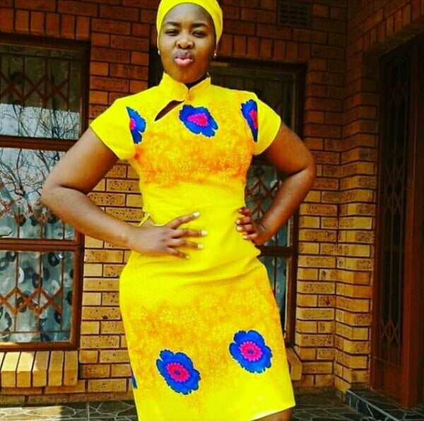 Clipkulture | Yellow High Neck Tsonga Traditional Print Dress With Headwrap