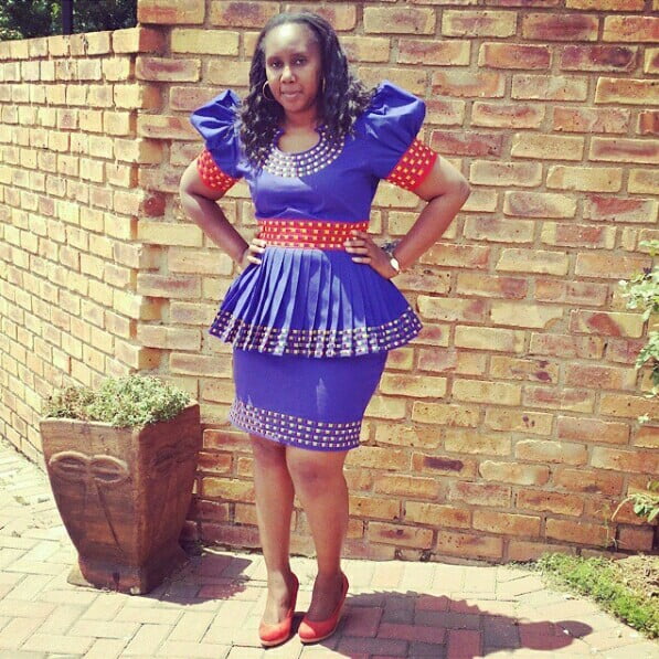 Clipkulture | Blue and Red Sepedi Peplum Top With Skirt