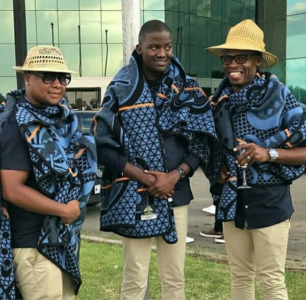 Clipkulture | Lesotho Men Wrapped With Seana Marena Blankets and Straw Hats