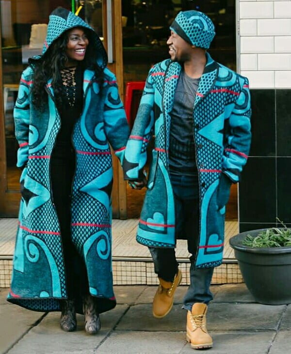 Clipkulture Couple In Basotho Seana Marena Coats With Hood and Cap