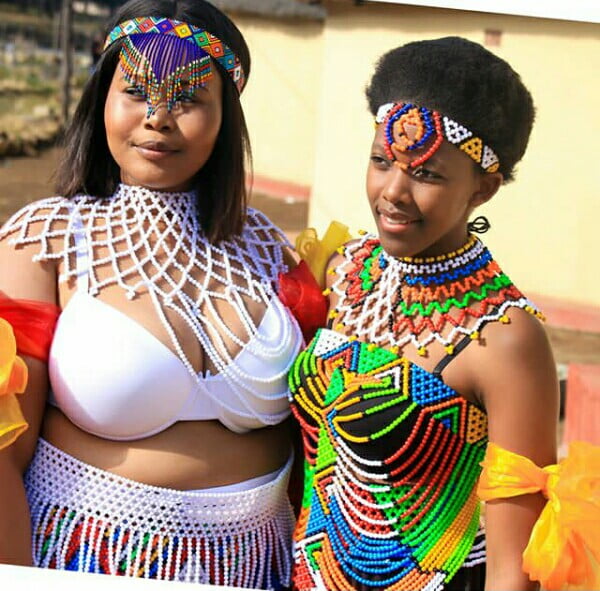 Clipkulture Zulu Maidens In White and Colourful Beaded Accessories For Umem...