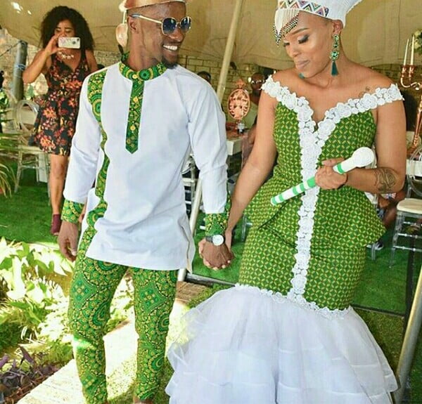 Clipkulture | Zulu Couple In Green and White Shweshwe Inspired ...