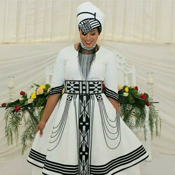 Clipkulture Xhosa Bride In Black And White Umbhaco Dress With Doek Clipkulture Xhosa Bride In Black And White Umbhaco Dress With Doek