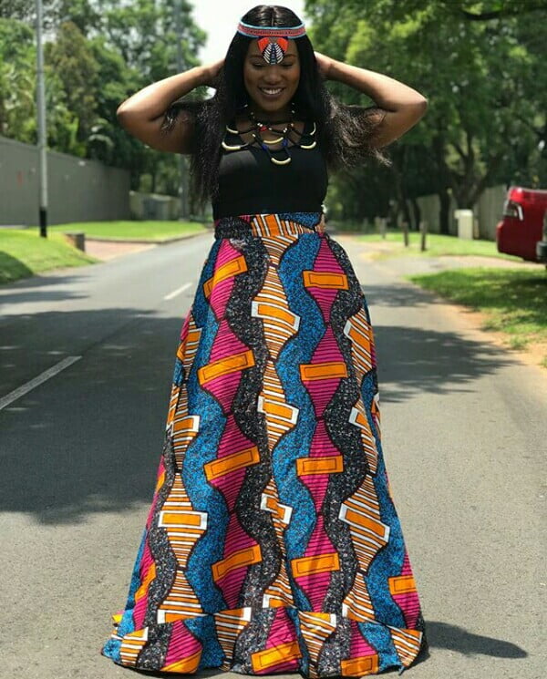 Clipkulture | Zulu Girl In A-line African Print Skirt, Black Top and ...