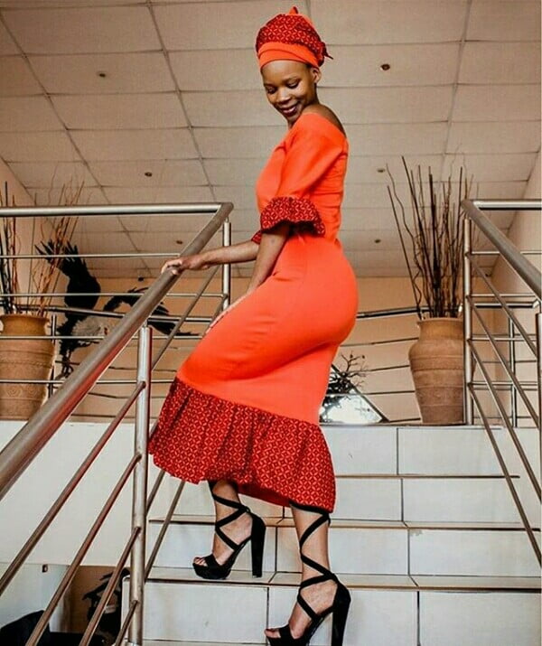 Clipkulture | African Bride In Burnt Orange Dress With Shweshwe Print ...