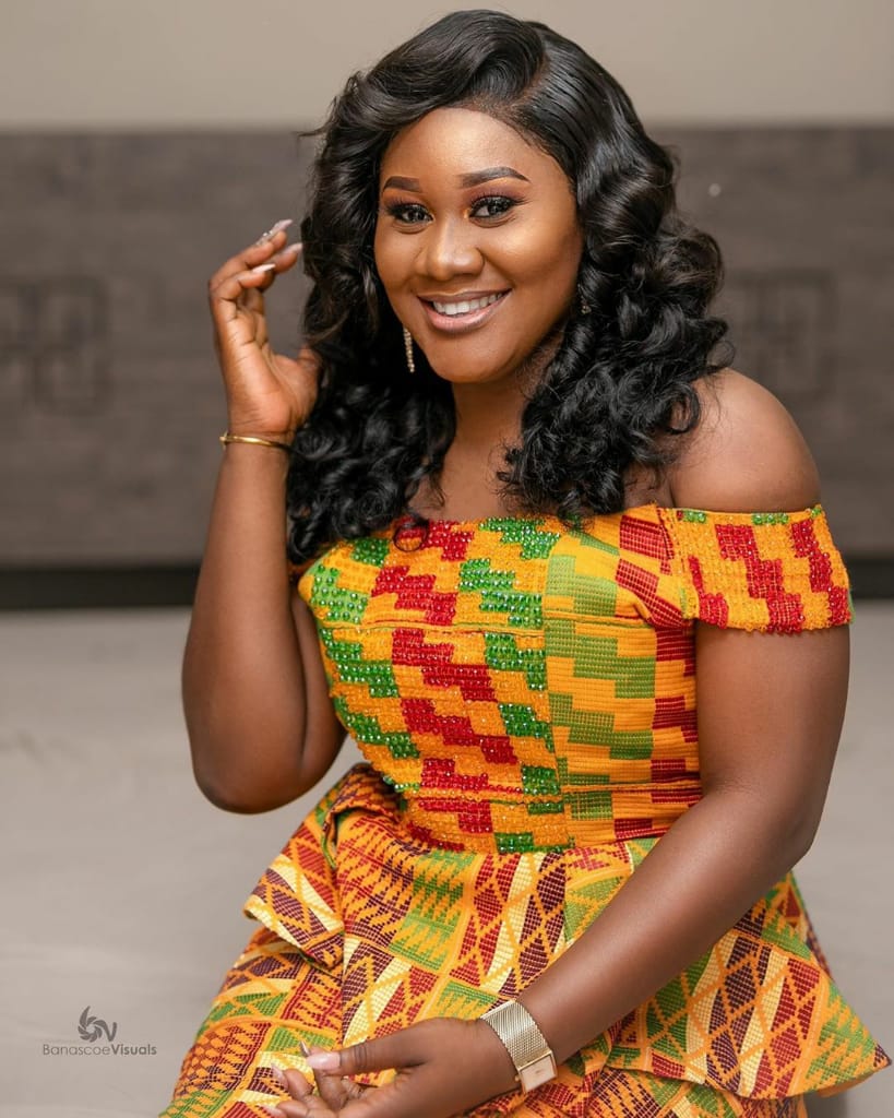 Clipkulture | Bride is Lovely Off Shoulder Kente dress for traditional ...