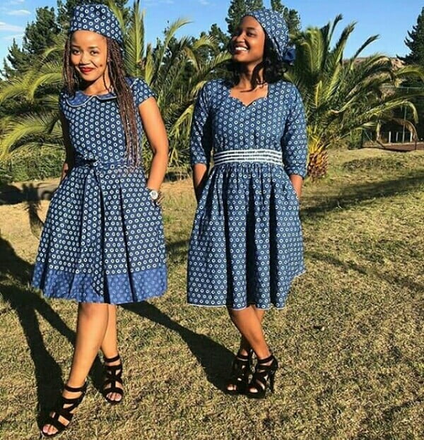 Clipkulture | Tswana Bridesmaids In Blue Pleated Shweshwe Dresses With ...