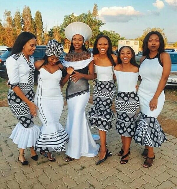 Clipkulture Bride And Bridesmaids In White And Black Modern Xhosa Umbhaco Traditional Wedding 