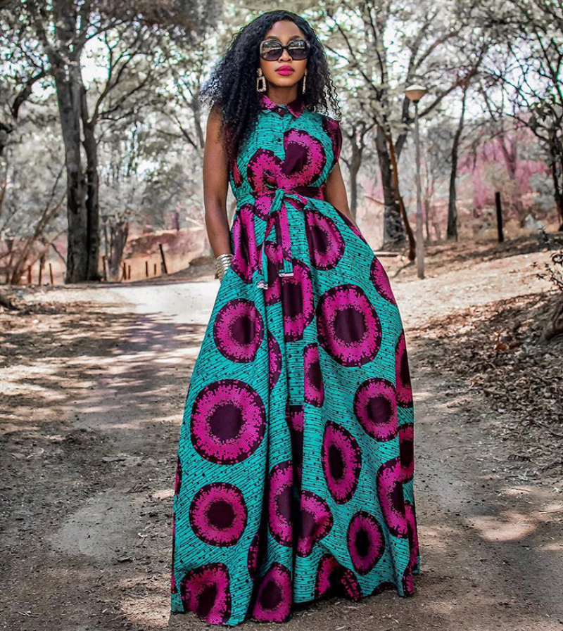 Clipkulture | Mankoana In Long African Print Dress With Collar And Belt For  Heritage Day 2019