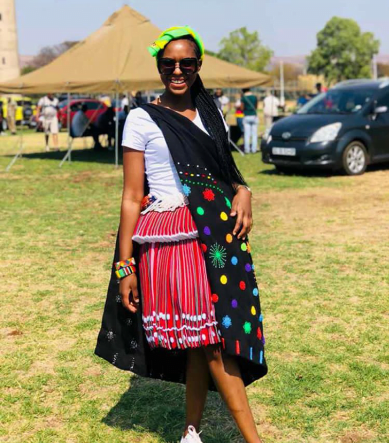 Clipkulture Girl In Red Patterned Tsonga Xibelani Skirt And Beaded 
