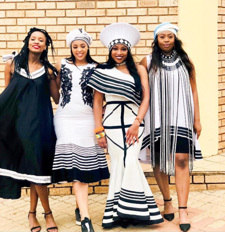 Xhosa Bride and Friends In Beautiful Modern Umbhaco Traditional Dresses ...