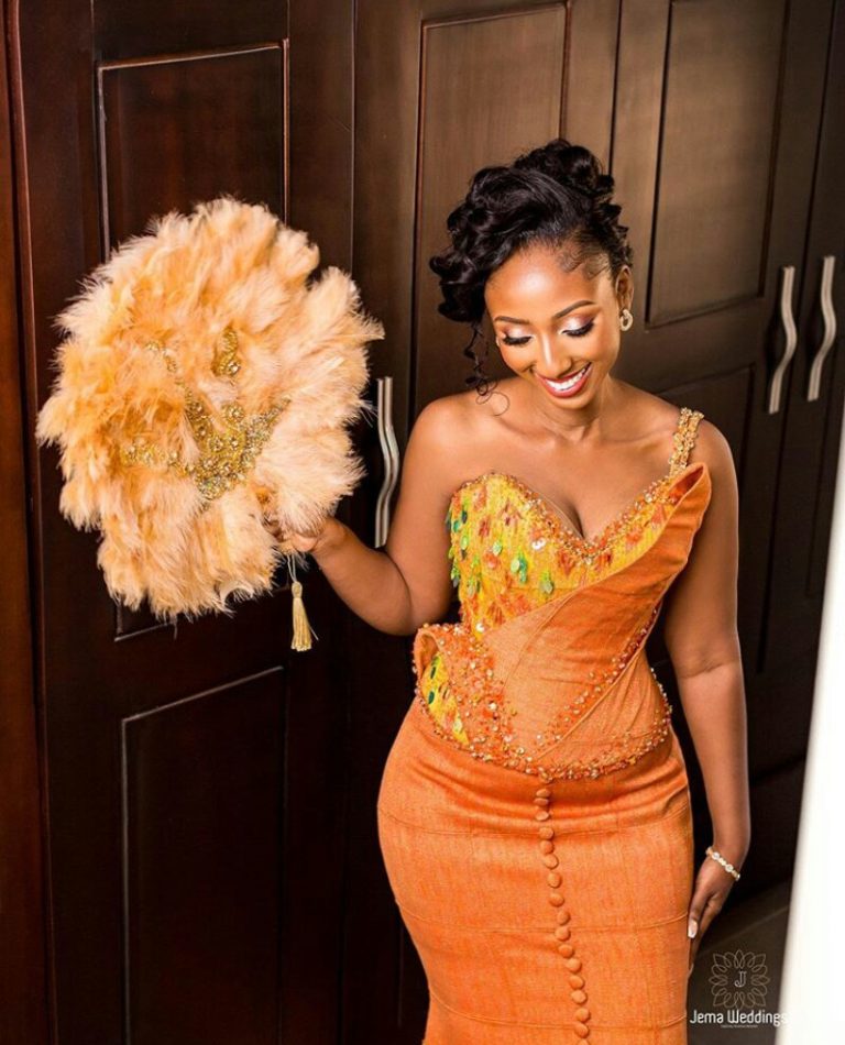 Orange One Arm Beaded Kente Bridal Dress – Clipkulture