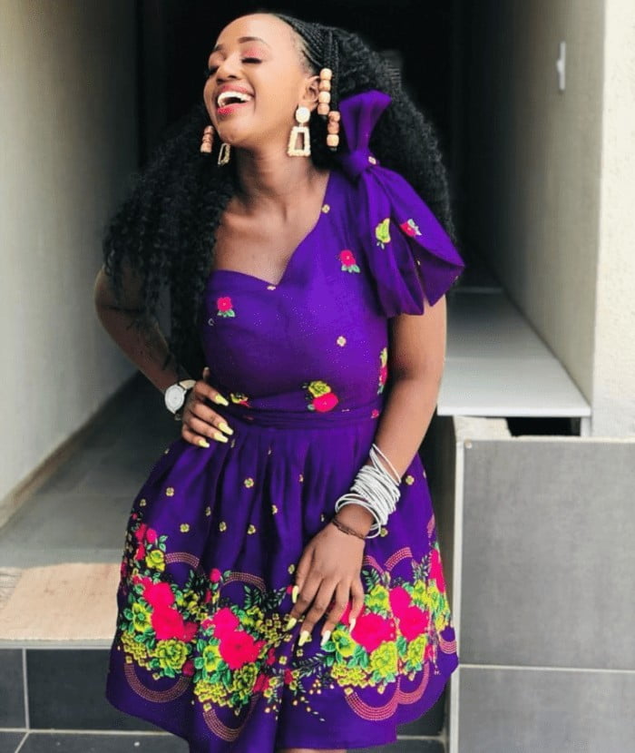 clipkulture-lady-in-purple-modern-one-arm-tsonga-short-dress