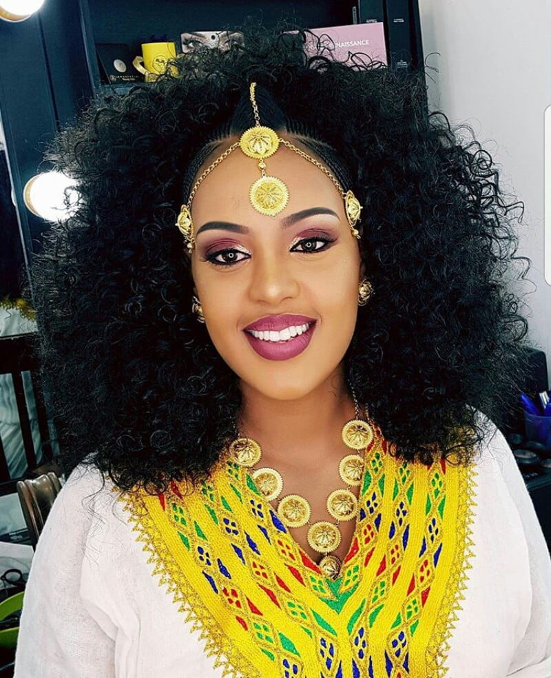 Clipkulture Beautiful Habesha Bridal Hairstyle with Ethiopian Hair Jewelry.