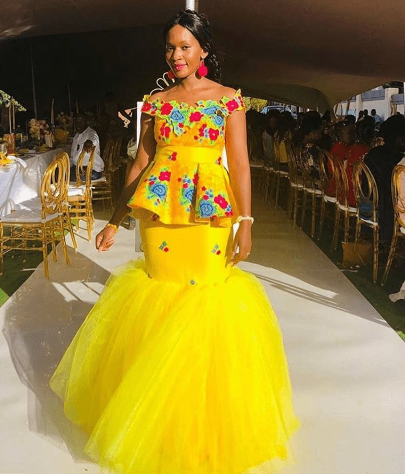 Clipkulture Bride In Yellow Off Shoulder Tsonga Peplum Mermaid Dress Clipkulture Bride In Yellow Off Shoulder Tsonga Peplum Mermaid Dress