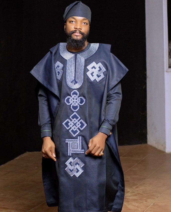 Clipkulture | Blue Agbada With Embroidery and Matching Cap