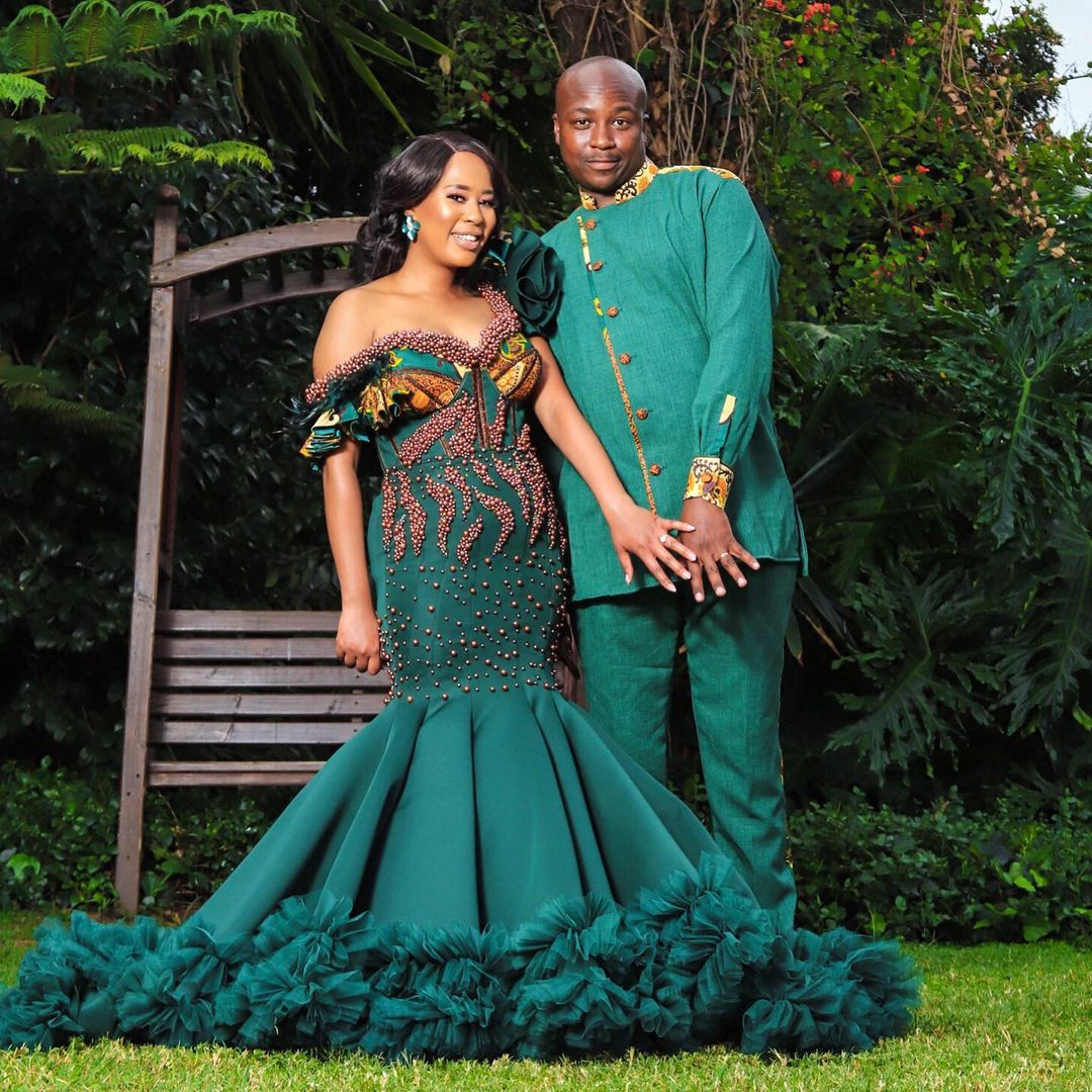 Clipkulture South African Couple In Green Traditional Wedding Attire