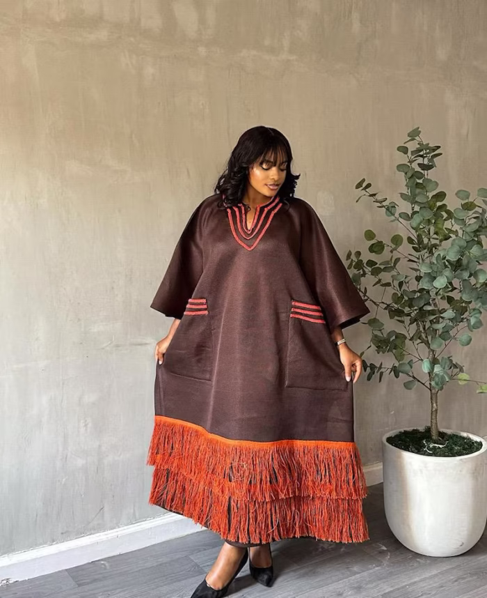 robe boubou en brocart marron